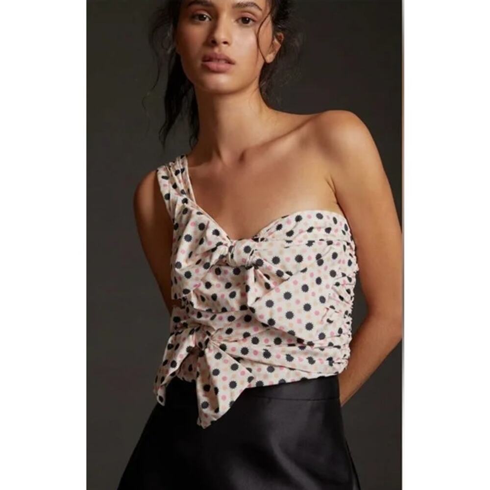 Maeve Bow-Tie One Shoulder Crop Tank Size 10 NWT Zip Back Coquette Feminine